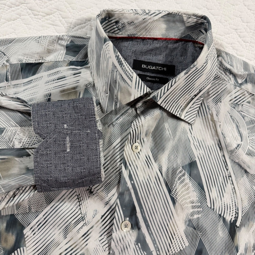 BUGATCHI Mens Classic Fit Button Down Shirt Abstract Print Size M Long Sleeve